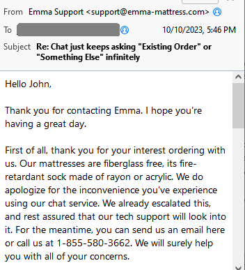 Does Emma Sleep Use Fiberglass Email1