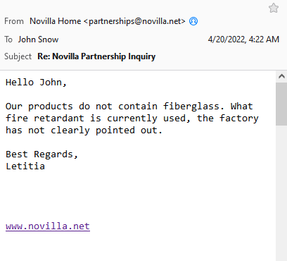 Does Novilla Use Fiberglass Email