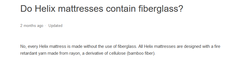 Do HELIX Mattresses Contain Fiberglass FAQ Answer HELIX Contain Fiberglass? FAQ Answer Image 820x220px