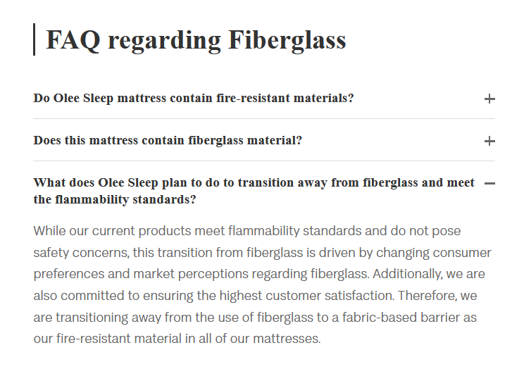 Olee Sleep Fiberglass Removal FAQ