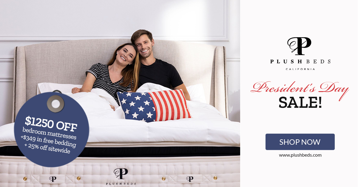 PlushBeds Presidents Day Sale 1200x628