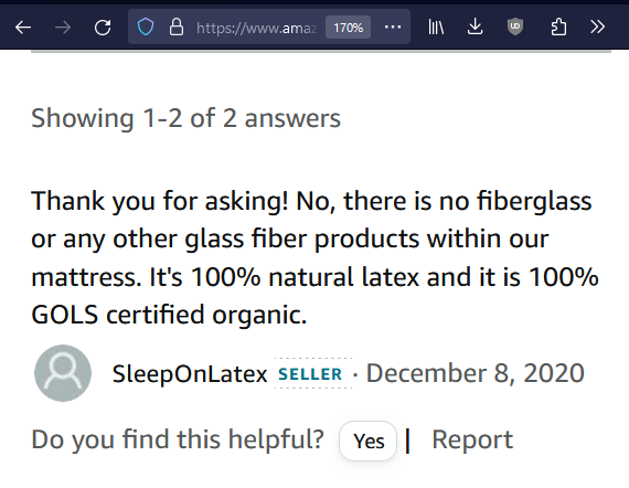 SleepOnLatex NoFiberglass Amazon