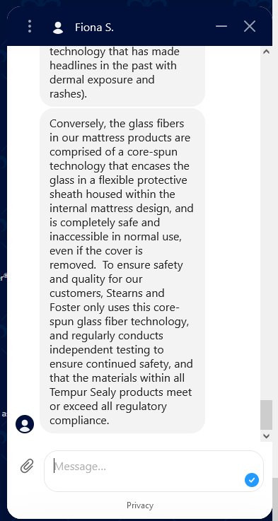 Stearns and Foster Has Glass Fiber